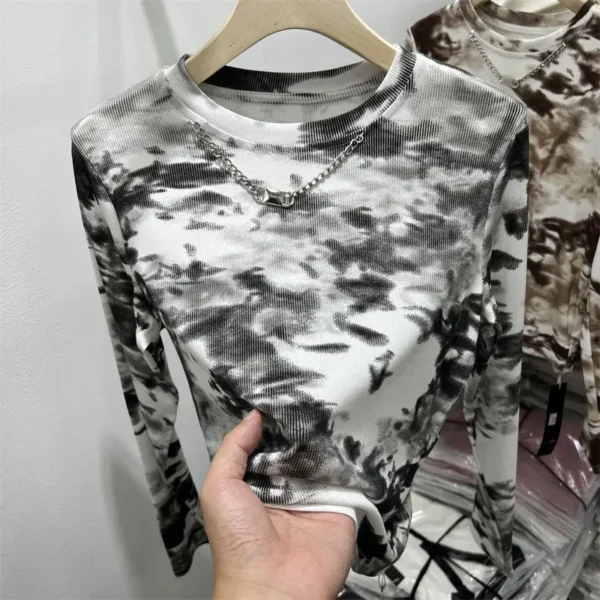 High Waist Tie Dye Long Sleeve T-Shirt – Y2K Vintage Short Top for Women | Casual Spring/Autumn O-Neck Tee - Image 5