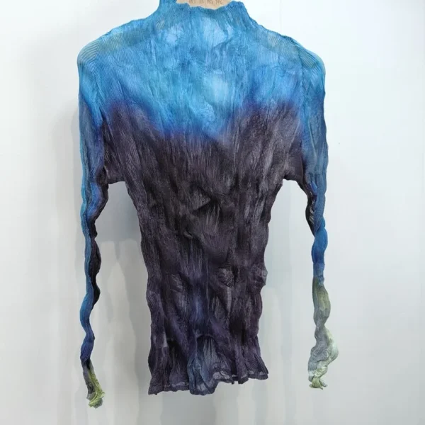 LANMREM Pleated T-shirt Women Long Sleeve Light Base Shirt Fashion Gradient Personality Versatile Tops 2025 Spring Summer 2DE446 - Image 3