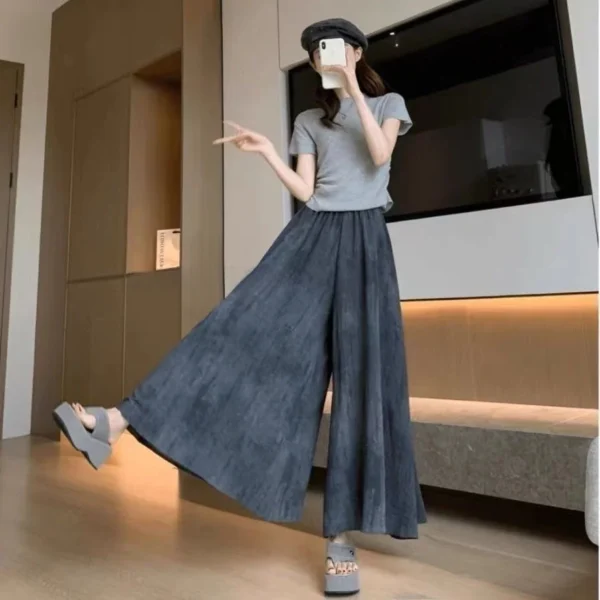 High Waist Wide Leg Ice Silk Skirt Pants Women's Summer Versatile Faionable Knot Dyeing ket Straight Leg Pants