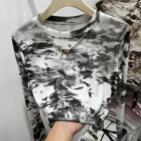 High Waist Tie Dye Long Sleeve T-Shirt – Y2K Vintage Short Top for Women | Casual Spring/Autumn O-Neck Tee - Image 4