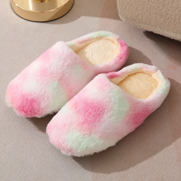 Women Winter Indoor Warm Slippers Fashion Ladies Tie-Dye Non-slip Soft Bottom Cotton Shoes Comfort Bedroom Female Slippers