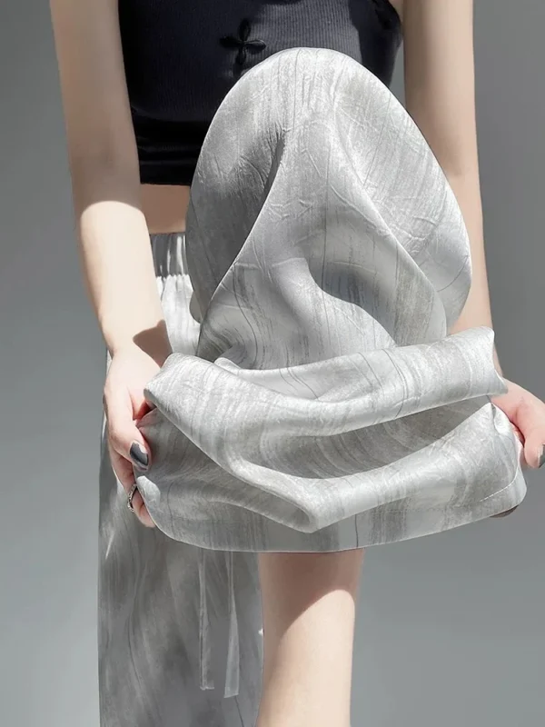 Ice Silk Acetate Yamamoto Wide Leg Pants Women's Summer Thin Small Size High Waist Mosquito Proof Pants Cool Comfortable Trou...