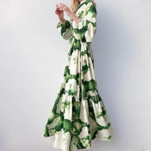 Autumn Elegant Women Maxi Dresses Fashion Print Long Sleeve V Neck Waist Adjustment Long Dress Commuting Female Party Vestido - Image 4