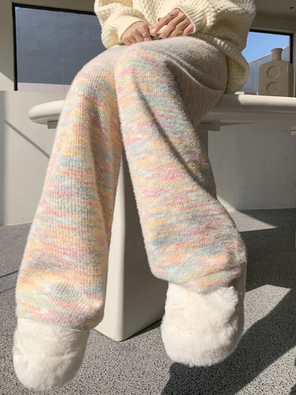 HOUZHOU Sweet Rainbow Tie-dye Women Pants Casual Kawaii Warm Knitted Trousers Baggy Cute Japanese Fashion Autumn Soft Sweatpants - Image 5