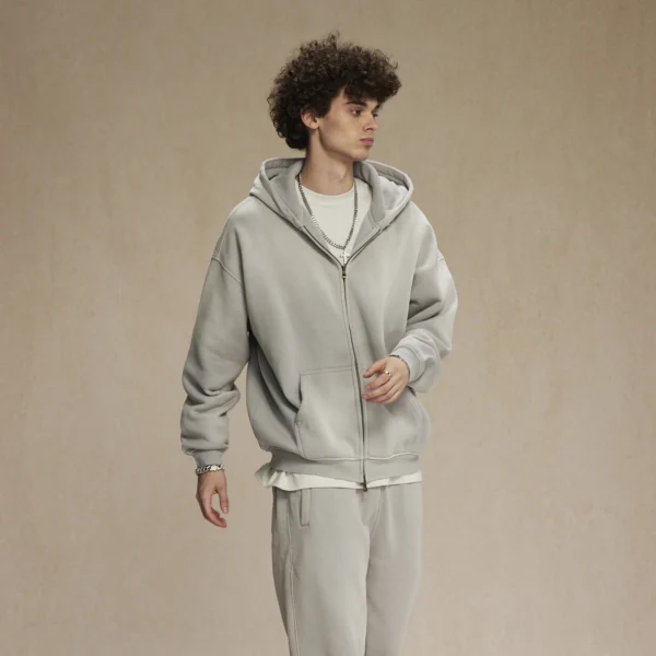Men's Zip Up Hoodies Tie Dye Washed Double Oversize Cardigan Sweatshirt Loose Plus Plush Gradient Man Hooded Pullovers Winter - Image 2