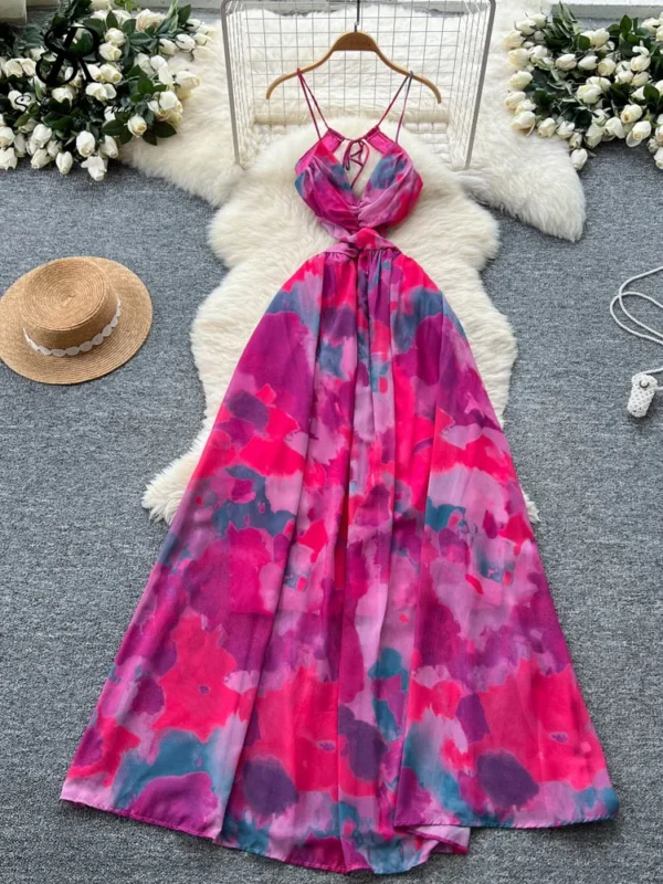SINGREINY 2025 Holiday Beach Maxi Dress Female Spaghetti Strap Sleeveless Backless Hotsweet Dress Fashion Tie Dye Long Sundress - Image 6