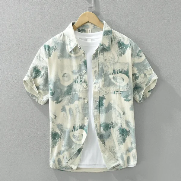 #4523 Summer Vintage Short Sleeve Shirts Men Turn-down Collar Tie Dye Printed Cotton100% Streetwear Shirts Male Loose