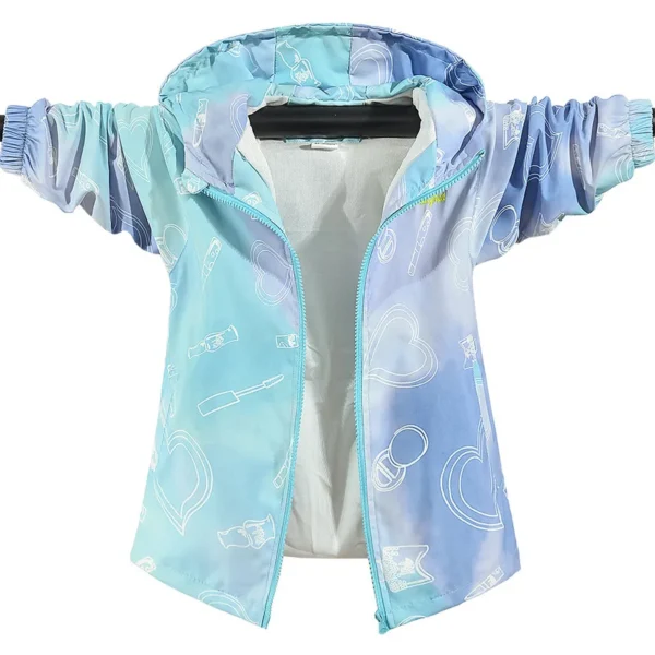 Spring Summer Girls Waterproof Contrast Tie Dye Hooded Lined Zip Hiking Jackets School Kids Outfit Tops Child Track Coat 3-14Yr - Image 5
