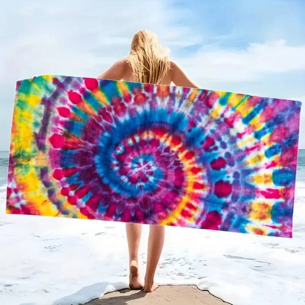 Colorful Tie - Dye Beach TowelMicrofiber terry bath towels for yoga, travel, swimming, fitness and camping - Image 3