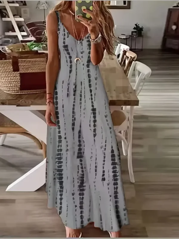 Women's Casual Loose V-neck Tie Dye Printed Spaghetti Maxi Dress Summer Beach Vacation Long Dress - Image 4