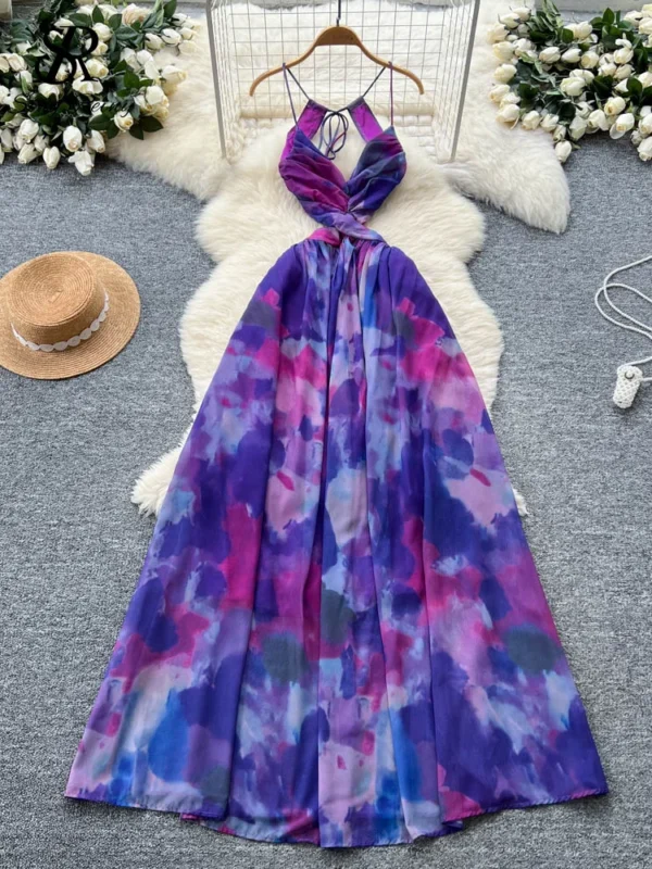 SINGREINY 2025 Holiday Beach Maxi Dress Female Spaghetti Strap Sleeveless Backless Hotsweet Dress Fashion Tie Dye Long Sundress - Image 3