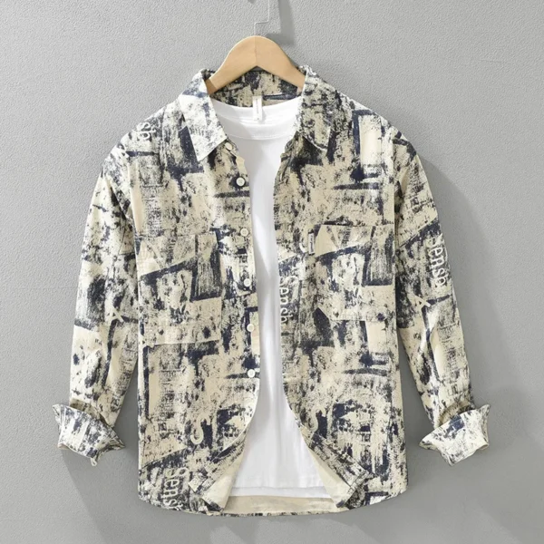 #4519 Tie Dye Printed Shirts Men Vintage Streetwear Hip Hop Shirts Male Long Sleeve Korean Style Cotton 100% Loose Men's Shirts - Image 5
