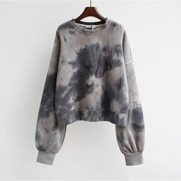 Spring Autumn Fashion Tie Dye Loose O-Neck Short Female Hoodies New Korean Edition Women's Street Style Versatile Top