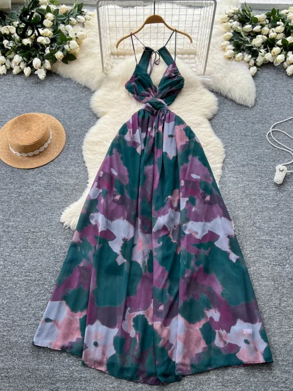 SINGREINY 2025 Holiday Beach Maxi Dress Female Spaghetti Strap Sleeveless Backless Hotsweet Dress Fashion Tie Dye Long Sundress - Image 5