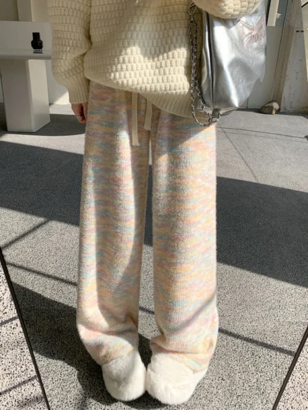 HOUZHOU Sweet Rainbow Tie-dye Women Pants Casual Kawaii Warm Knitted Trousers Baggy Cute Japanese Fashion Autumn Soft Sweatpants - Image 4