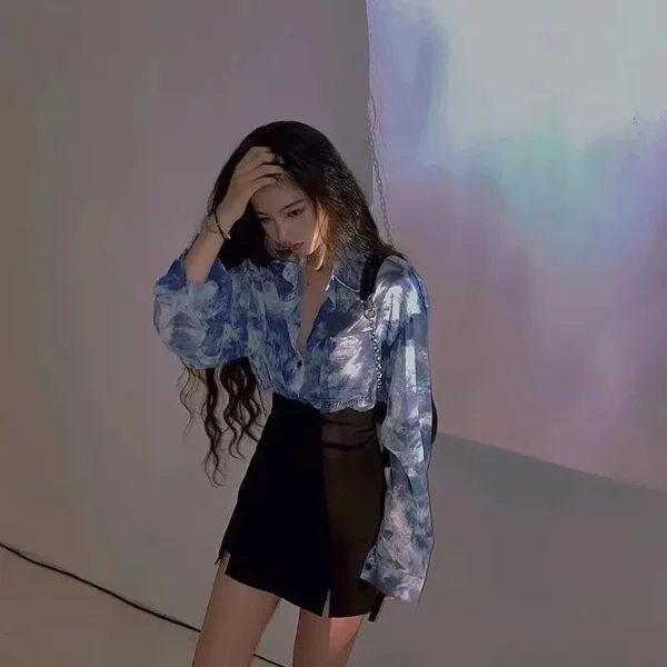 Shirts Women Fashion Tie Dye Harajuku Gothic Top New Korean Loose Casual Clothes Sun-proof Embroidery All-match Summer Holiday - Image 5
