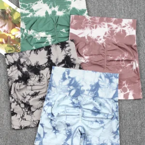 Tie Dye Summer Fitness Shorts for Women — High Waist Seamless Sport Shorts