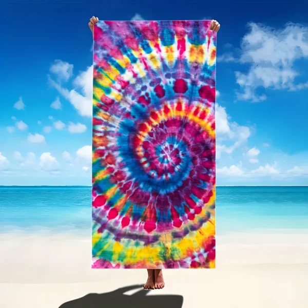 Colorful Tie - Dye Beach TowelMicrofiber terry bath towels for yoga, travel, swimming, fitness and camping - Image 2