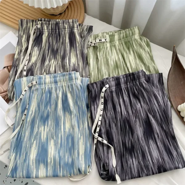 Women's Summer Ink-Wash Ice Silk Bell Bottoms – High-Waisted Slim Fit Trousers