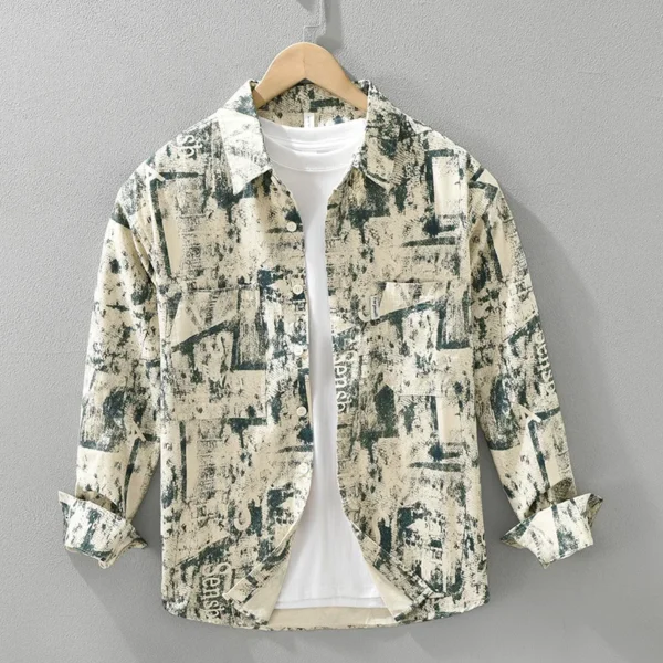 #4519 Tie Dye Printed Shirts Men Vintage Streetwear Hip Hop Shirts Male Long Sleeve Korean Style Cotton 100% Loose Men's Shirts