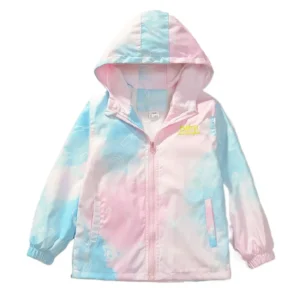 Girls’ Tie‑Dye Hooded Waterproof Jacket – Lightweight Zip‑Up for 3–14-Year-Olds | Spring–Autumn Outerwear
