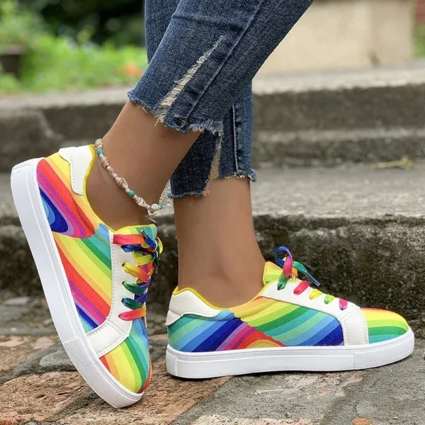 Rainbow Color Lace Up Sneakers Women Casual Non-Slip Platform Vulcanized Shoes Woman 2023 Autumn Flats Running Walking Shoes 43 - Image 4