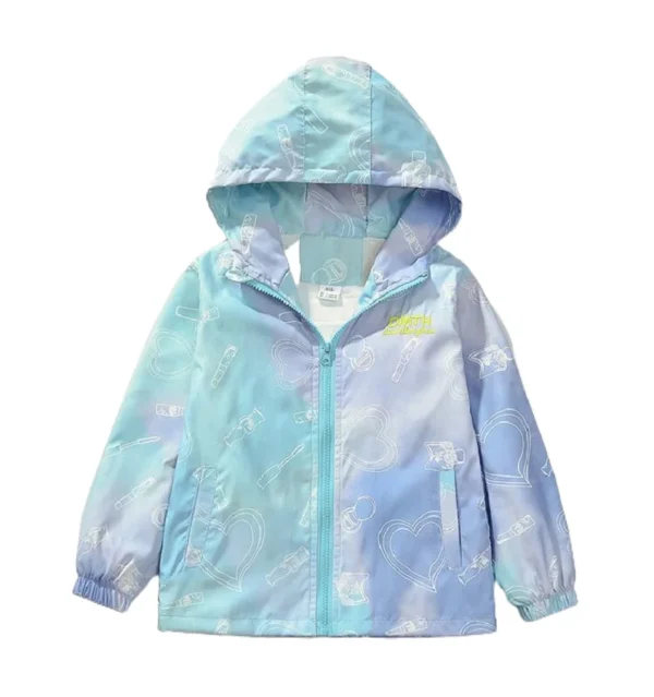 Spring Summer Girls Waterproof Contrast Tie Dye Hooded Lined Zip Hiking Jackets School Kids Outfit Tops Child Track Coat 3-14Yr - Image 4