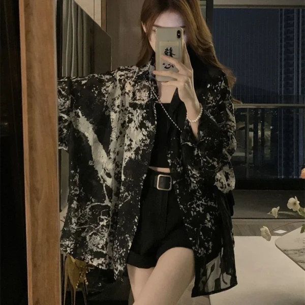 Long Sleeve Shirts Women Loose Tie Dye Gothic Streetwear All-match Casual Tops Students Blouses Vintage Fashion Design Spring - Image 2