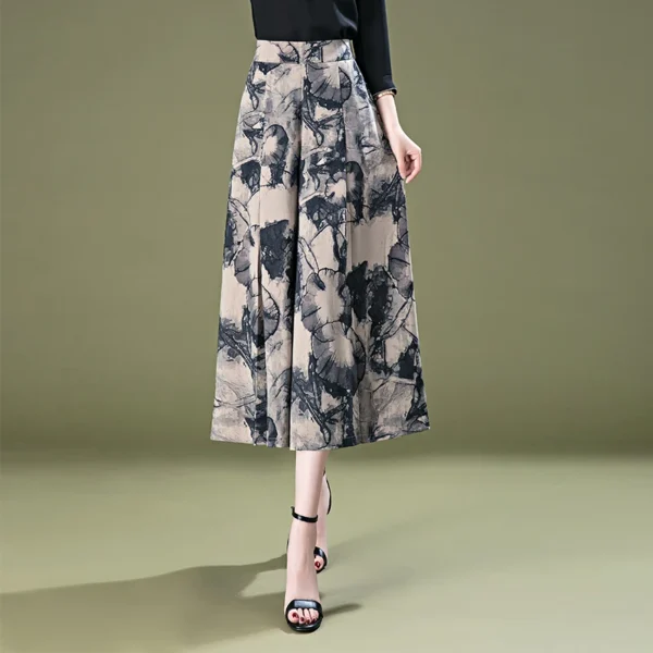 2024 Summer New Thin Temperament Fishtail Skirt Pants Women's Elastic High Waist Print Loose Fashion Straight Wide Leg Trousers - Image 3