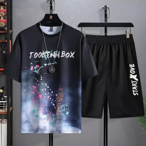Ice Silk Men's Sportswear Set Quick Dry Casual Dyeing Short Sleeve T-Shirt Shorts Comfortable Lightweight Fashionable Outfit - Image 2
