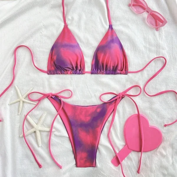 2025 Tie Dye Lace Up Bikini Set Beach Swimwear Women Swimsuit Biquinis Tankini Femme Mujer Bathing Suit Купальник Женский Xl