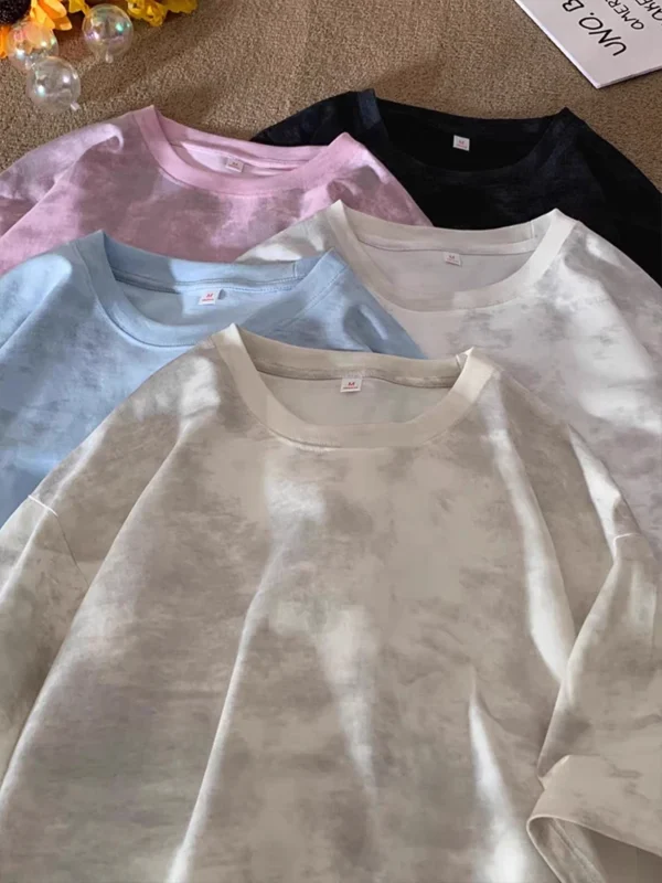 250GSM Summer Tie-Dye T-shirts Men High Street Retro Washed Cotton Tops Y2K Tees Short Sleeve Oversized Tshirts - Image 2