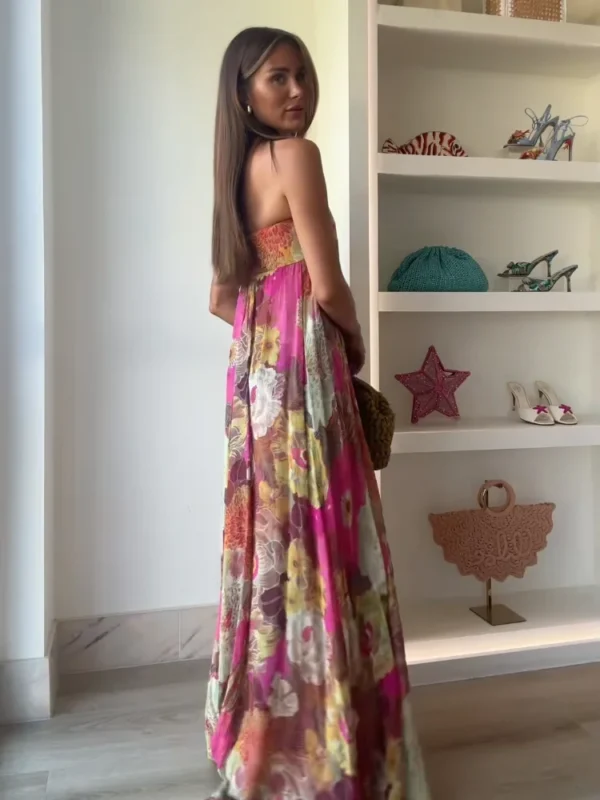 2025 Retro Printed Strapless Long Dress – Boho-Chic Beach Glam - Image 3