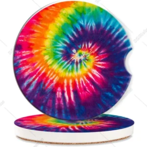 Rainbow Tie Dye Car Cup Holder Coaster Abstract Swirl Car Coasters for Cup Holder 2 PCS Absorbent Insert Ceramic Car accessories
