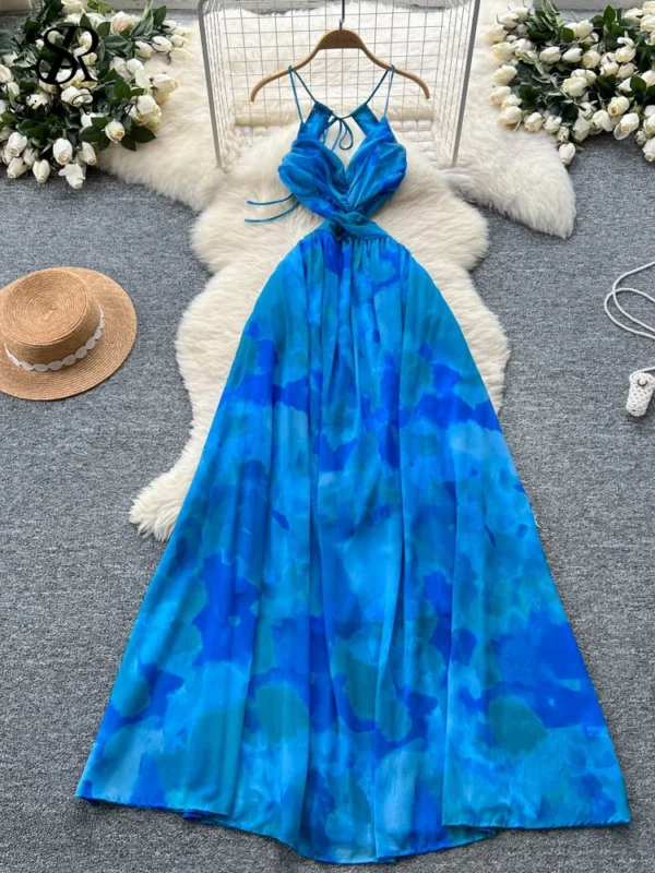 SINGREINY 2025 Holiday Beach Maxi Dress Female Spaghetti Strap Sleeveless Backless Hotsweet Dress Fashion Tie Dye Long Sundress - Image 2