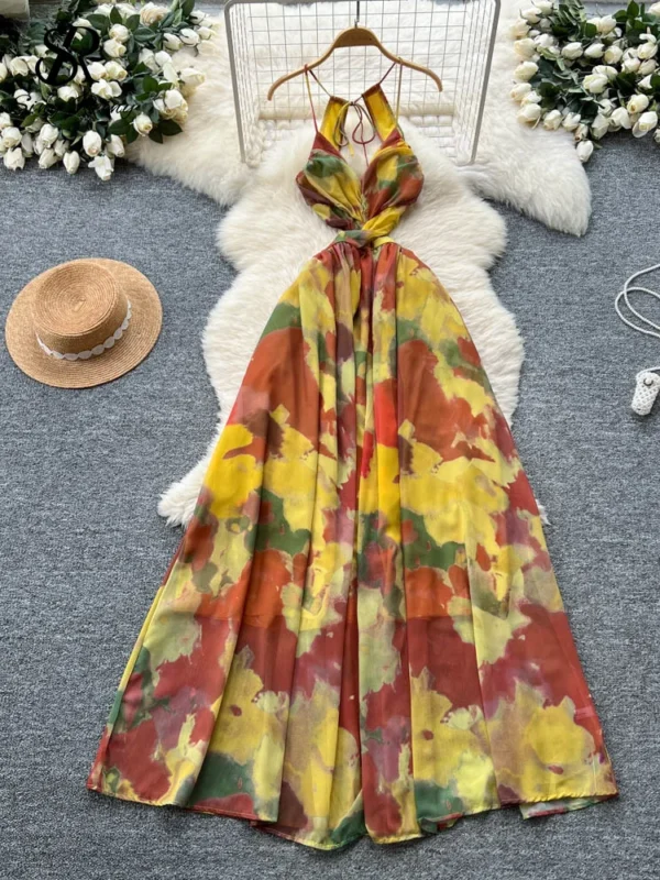 SINGREINY 2025 Holiday Beach Maxi Dress Female Spaghetti Strap Sleeveless Backless Hotsweet Dress Fashion Tie Dye Long Sundress - Image 4