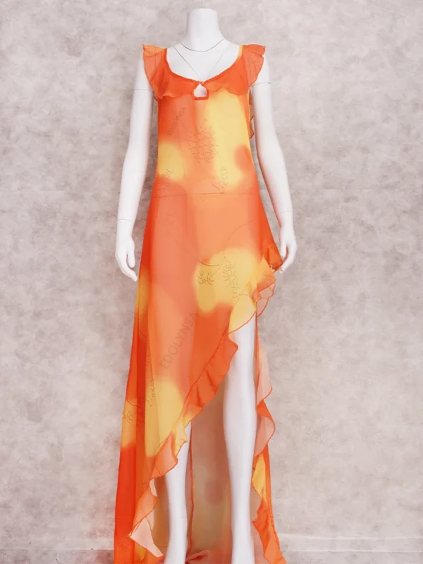 Sexy Low-cut Hollow Out Y2K Style Backless High Slit Front Short Back Long Dress 2025 Summer Women Floor Maxi Dresses A2555 - Image 5