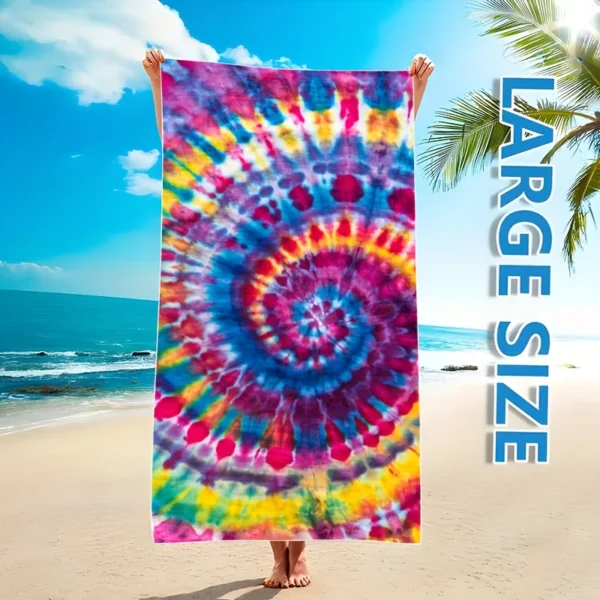 Colorful Tie - Dye Beach TowelMicrofiber terry bath towels for yoga, travel, swimming, fitness and camping