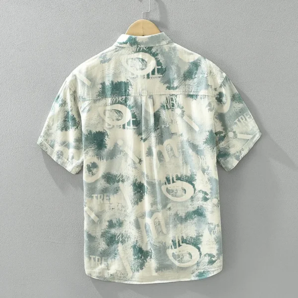 #4523 Summer Vintage Short Sleeve Shirts Men Turn-down Collar Tie Dye Printed Cotton100% Streetwear Shirts Male Loose - Image 2