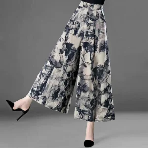 Summer Fishtail Skirt Pants – Floral Print, High Waist, Wide-Leg Elegance