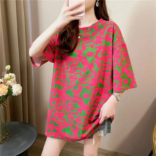 Fashion O-Neck Short Sleeve Printed All-match T-Shirts Female Clothing 2025 Spring Summer New Loose Korean Tops Casual Tee Shirt