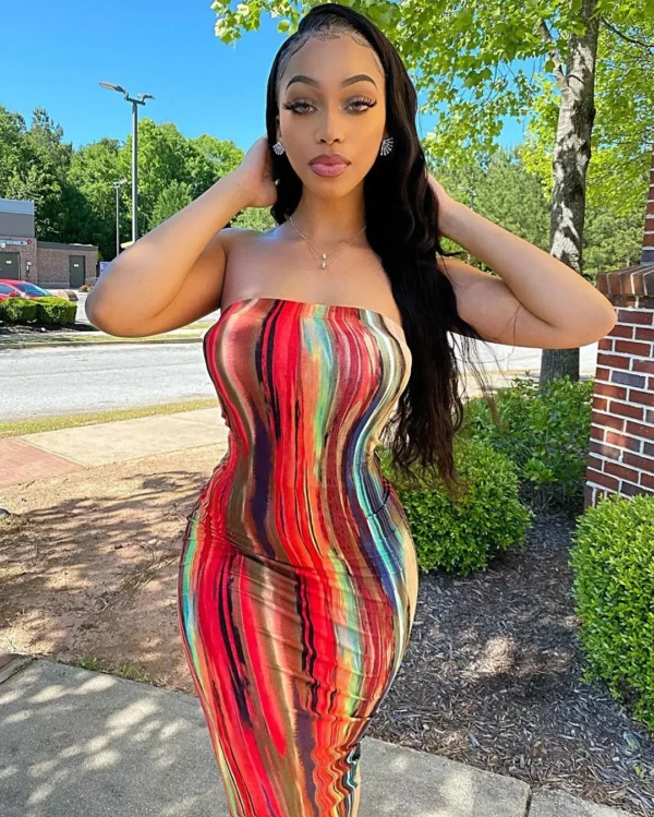 Spring/Summer Women's Colorful Tie Dye Print Off Shoulder Wrapped Chest Dress - Image 4