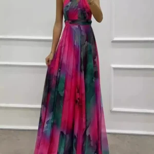 Vintage Bohemian Printed Halter Maxi Dress