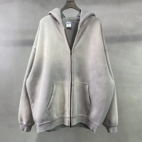 MAQVOB European and American High Street Autumn Tie Dye Washed Vintage 360g Fleece Lined Double Zip Puller Sweatshirt Hoodie - Image 3
