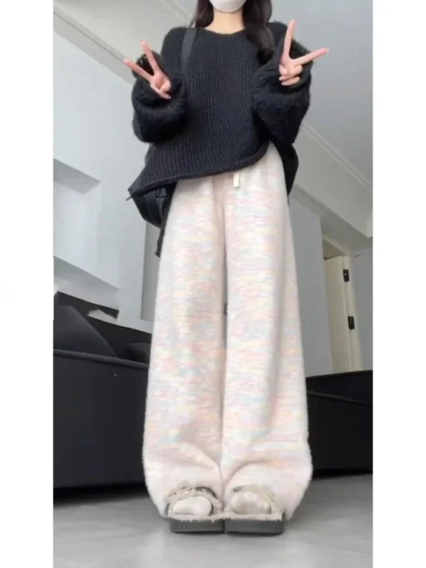 HOUZHOU Sweet Rainbow Tie-dye Women Pants Casual Kawaii Warm Knitted Trousers Baggy Cute Japanese Fashion Autumn Soft Sweatpants - Image 6