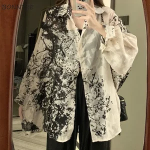 Women’s Loose Tie-Dye Chiffon Prairie Blouse – Gothic Streetwear Meets Oversized Korean Style (Spring–Summer 2025)