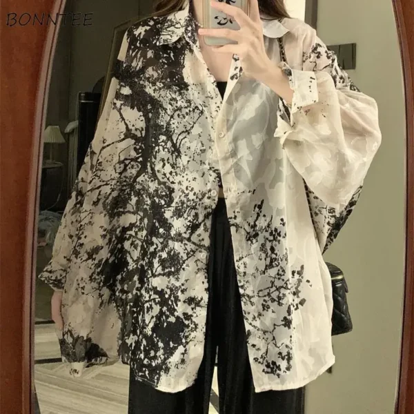 Long Sleeve Shirts Women Loose Tie Dye Gothic Streetwear All-match Casual Tops Students Blouses Vintage Fashion Design Spring
