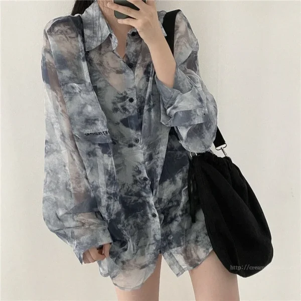 Shirts Women Fashion Tie Dye Harajuku Gothic Top New Korean Loose Casual Clothes Sun-proof Embroidery All-match Summer Holiday - Image 2
