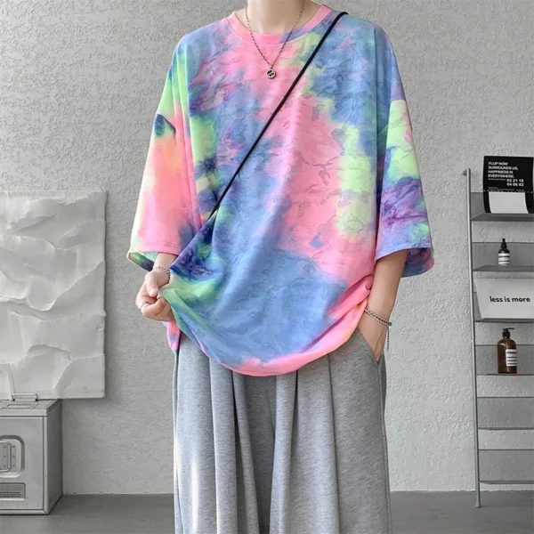 Y2k Tie-Dye T-shirt For Men Korean Streetwear 2025 Summer Short Sleeve Tee Tops O-neck Tshirts Oversized T-Shirt Couple Tees - Image 2
