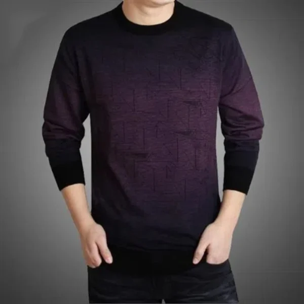 Fashion Gradient Tie Dye Autumn Men Long Sleeve T-Shirts Round Neck Knitting Tees Bottoming Shirt Thin Affordable Pullover Tops - Image 3